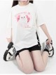 Let's Be Friends Series Sweet Cat Print Drawstring Slit Design Kawaii Fashion Loose Short Sleeves T Shirt