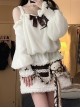 White Suspender Knitted Lantern Sleeves Sweater Kawaii Fashion Woolen Lambswool Bunny Doll Skirt Set