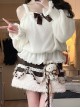 White Suspender Knitted Lantern Sleeves Sweater Kawaii Fashion Woolen Lambswool Bunny Doll Skirt Set