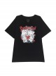 Broken Doll Series Dark Doll Print Metal Heart Button Decoration Kawaii Fashion Black Loose Short Sleeves T Shirt