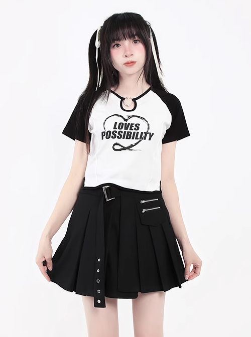 The Possibility Of Love Sweet Cool Stitching Hollow Heart Shape Kawaii Fashion Slim Short Sleeves T Shirt