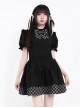 Checkered City Series Unique Plaid Sweet Bow Ruffles Kawaii Fashion Bubble Short Sleeves Dress