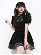 Checkered City Series Unique Plaid Sweet Bow Ruffles Kawaii Fashion Bubble Short Sleeves Dress