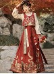 Endless Wealth Series Red Auspicious Improved Chinese Traditional Hanfu Dragon Pattern Shirt Vest Horse Face Skirt Set