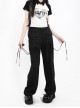 Liberalism Series Unique Cross Strap Design Comfortable High Waist Kawaii Fashion Black Loose Straight Pants