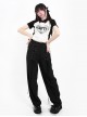 Liberalism Series Unique Cross Strap Design Comfortable High Waist Kawaii Fashion Black Loose Straight Pants