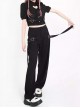 Light And Shadow Magic Series Sweet Cool Metal Heart Buckle Ribbon Design Kawaii Fashion Black Loose Pants