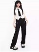 Light And Shadow Magic Series Sweet Cool Metal Heart Buckle Ribbon Design Kawaii Fashion Black Loose Pants