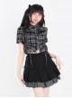 Starry Night Flight Series Unique Lapel Plaid Print Drawstring Design Metal Buckle Kawaii Fashion Short Sleeves Top