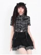 Starry Night Flight Series Unique Lapel Plaid Print Drawstring Design Metal Buckle Kawaii Fashion Short Sleeves Top