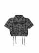 Starry Night Flight Series Unique Lapel Plaid Print Drawstring Design Metal Buckle Kawaii Fashion Short Sleeves Top