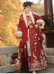 Endless Wealth Series Red Improved Chinese Traditional Hanfu Gorgeous Golden Snake Tassel Fur Edge Coat