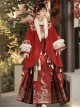 Endless Wealth Series Red Improved Chinese Traditional Hanfu Gorgeous Golden Snake Tassel Fur Edge Coat