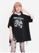 Immortal Legend Series Subculture Off Shoulder Hem Split Bow Print Kawaii Fashion Black Short Sleeves T Shirt