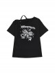 Immortal Legend Series Subculture Off Shoulder Hem Split Bow Print Kawaii Fashion Black Short Sleeves T Shirt