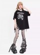 Immortal Legend Series Subculture Off Shoulder Hem Split Bow Print Kawaii Fashion Black Short Sleeves T Shirt