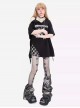 Immortal Legend Series Subculture Off Shoulder Hem Split Bow Print Kawaii Fashion Black Short Sleeves T Shirt