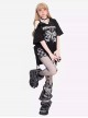 Immortal Legend Series Subculture Off Shoulder Hem Split Bow Print Kawaii Fashion Black Short Sleeves T Shirt