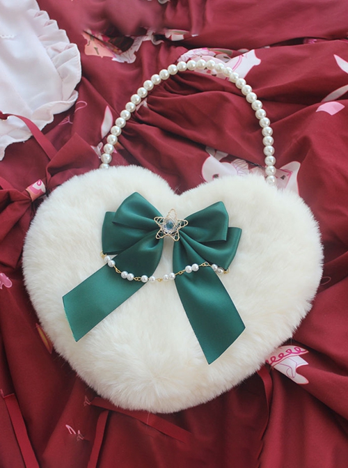 Handmade Ribbon Bowknot Pearl Chain Star Accessory Sweet Lolita Plush Heart Shape Crossbody Handbag