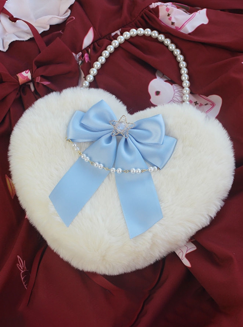 Handmade Ribbon Bowknot Pearl Chain Star Accessory Sweet Lolita Plush Heart Shape Crossbody Handbag