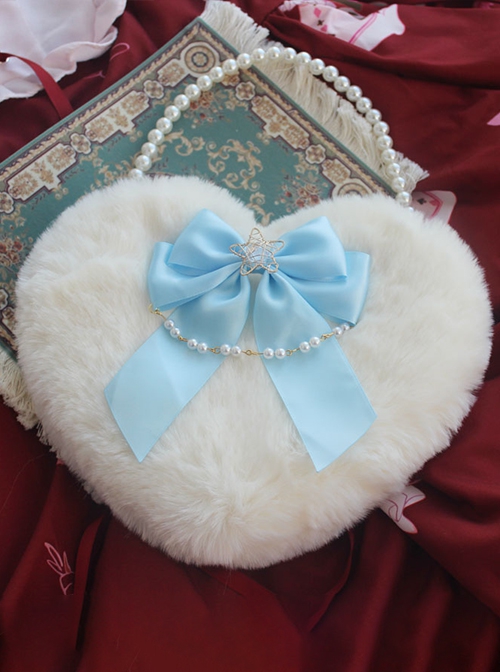 Handmade Ribbon Bowknot Pearl Chain Star Accessory Sweet Lolita Plush Heart Shape Crossbody Handbag