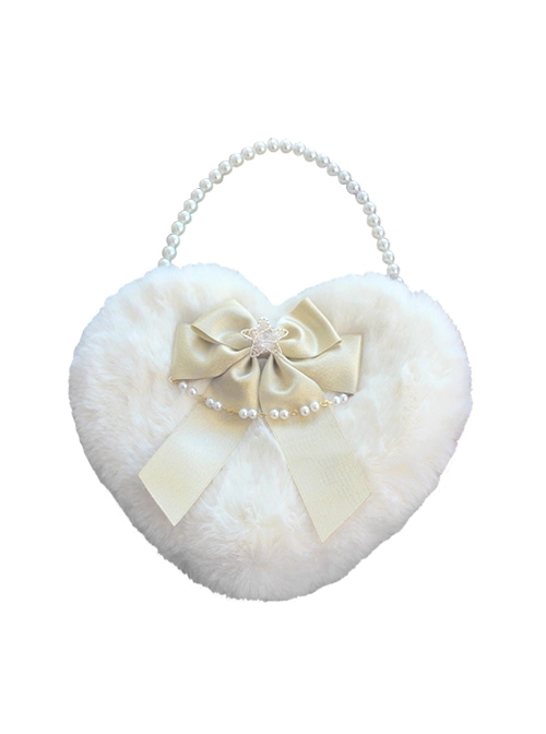 Handmade Plush Heart Shape Elegant Bowknot Pearl Chain Star Accessory Sweet Lolita Plush Crossbody Bag