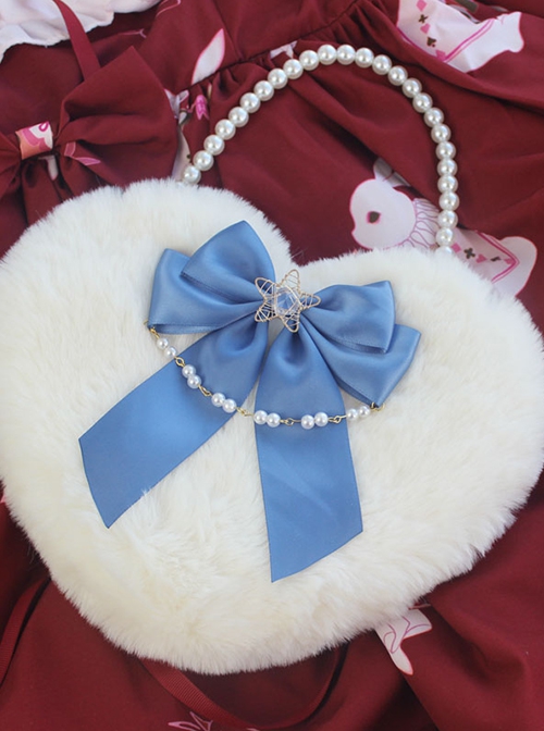 Handmade Plush Heart Shape Elegant Bowknot Pearl Chain Star Accessory Sweet Lolita Plush Crossbody Bag