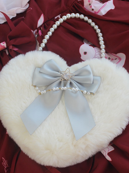 Handmade Plush Heart Shape Elegant Bowknot Pearl Chain Star Accessory Sweet Lolita Plush Crossbody Bag