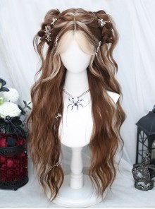 Brown Blond Highlights Hottie Mid Spli Bangs Long Curly Hair Sweet Lolita Chic Wig