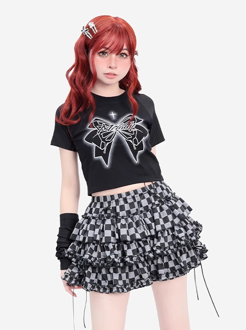 Butterfly Melody Series Punk Butterfly Feel Butterfly Print Kawaii Fashion Black Slim Fit T Shirt Set