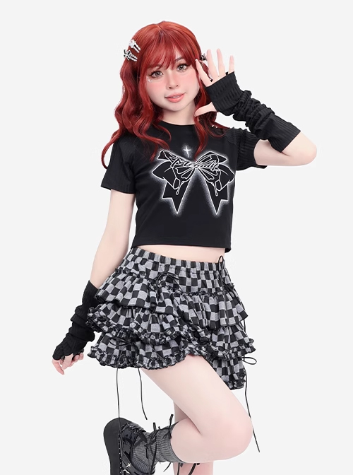 Butterfly Melody Series Punk Butterfly Feel Butterfly Print Kawaii Fashion Black Slim Fit T Shirt Set