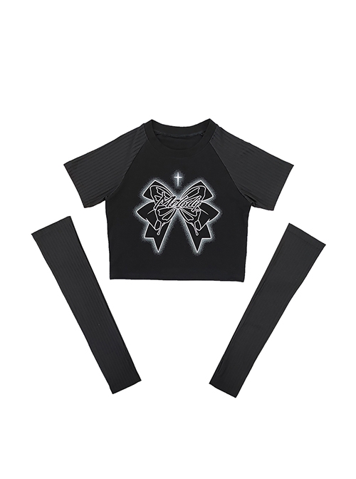 Butterfly Melody Series Punk Butterfly Feel Butterfly Print Kawaii Fashion Black Slim Fit T Shirt Set