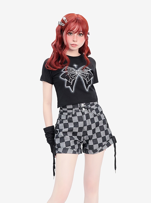 Butterfly Melody Series Punk Butterfly Feel Butterfly Print Kawaii Fashion Black Slim Fit T Shirt Set