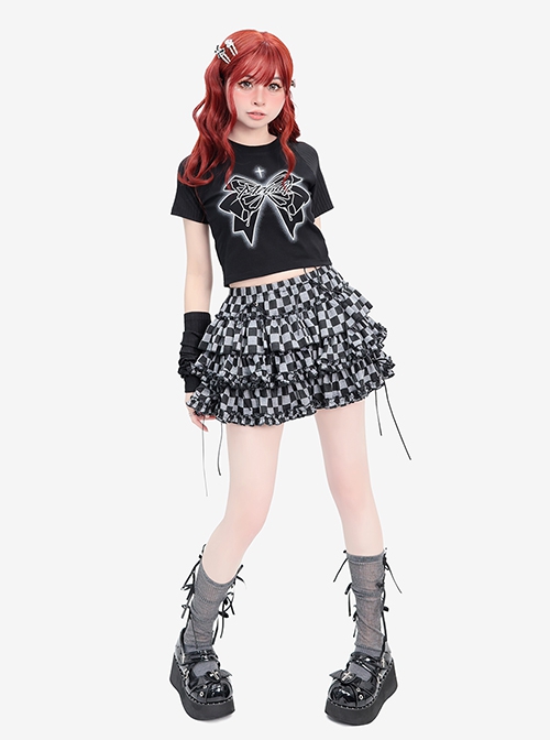 Butterfly Melody Series Punk Butterfly Feel Butterfly Print Kawaii Fashion Black Slim Fit T Shirt Set