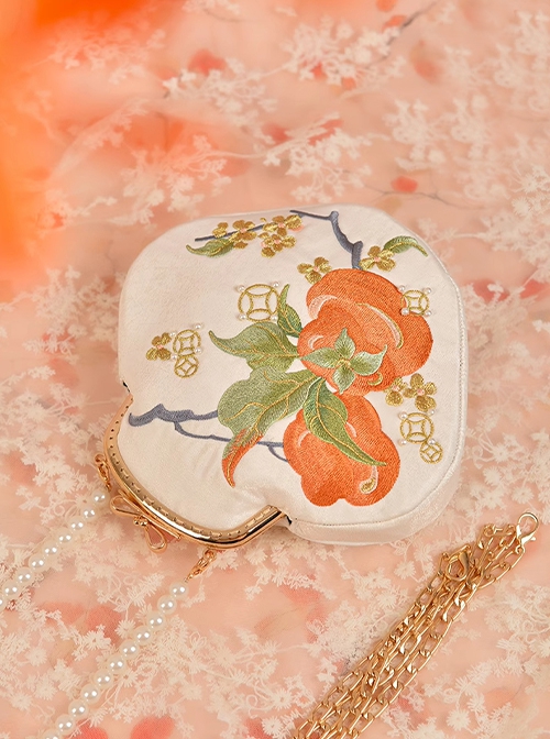 Good Persimmon Series Auspicious Classic Chinese Hanfu Cheongsam Kawaii Fashion Pearl Handle Embroidered Handbag