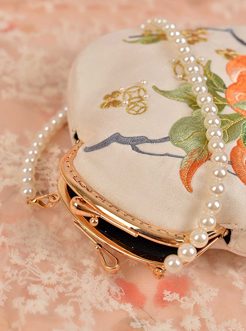 Good Persimmon Series Auspicious Classic Chinese Hanfu Cheongsam Kawaii Fashion Pearl Handle Embroidered Handbag