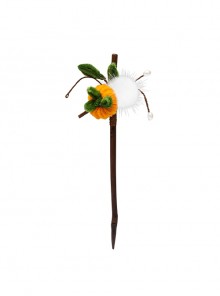 Plush Persimmon Green Leaves Fur Ball Kawaii Fashion Imitation Tree Branche Classic Hanfu Hairpin