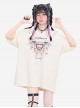 Charming Heart Series Unique Off-Shoulder Design Punk Style Metal Love Kawaii Fashion Apricot Short Sleeves T Shirt