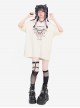 Charming Heart Series Unique Off-Shoulder Design Punk Style Metal Love Kawaii Fashion Apricot Short Sleeves T Shirt