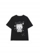 Devil Bear Series Sweet Cool Punk Doll Bear Print Metal Buckle Decoration Kawaii Fashion Black Short Sleeves T Shirt