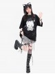 Devil Bear Series Sweet Cool Punk Doll Bear Print Metal Buckle Decoration Kawaii Fashion Black Short Sleeves T Shirt