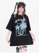 Crazy Rock Series Sweet Cool Punk Style Guitar Print Kawaii Fashion Black Loose Short Sleeves T Shirt