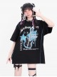 Crazy Rock Series Sweet Cool Punk Style Guitar Print Kawaii Fashion Black Loose Short Sleeves T Shirt