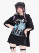 Crazy Rock Series Sweet Cool Punk Style Guitar Print Kawaii Fashion Black Loose Short Sleeves T Shirt