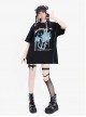 Crazy Rock Series Sweet Cool Punk Style Guitar Print Kawaii Fashion Black Loose Short Sleeves T Shirt