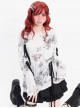 Misty Dreams Series Sweet Bow Drawstring Design Kawaii Fashion Black White Tie Dye Long Sleeves Top