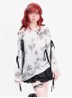 Misty Dreams Series Sweet Bow Drawstring Design Kawaii Fashion Black White Tie Dye Long Sleeves Top