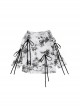 Misty Dreams Series Sweet Bow Drawstring Design Kawaii Fashion Black White Tie Dye Long Sleeves Top