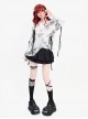 Misty Dreams Series Sweet Bow Drawstring Design Kawaii Fashion Black White Tie Dye Long Sleeves Top