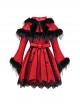 New Year Carol Series Christmas Black Red Gothic Punk Style Lace Fur Collar Woolen Coat Hooded Shawl Set